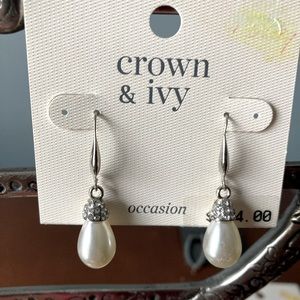 Faux Pearl and Crystal drop earrings.
